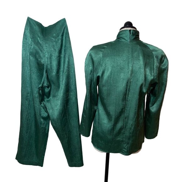 Jeanne Marc Vintage Womens Top & Pants Set Size XS Green Satin Fabric Polyester - Picture 2 of 12